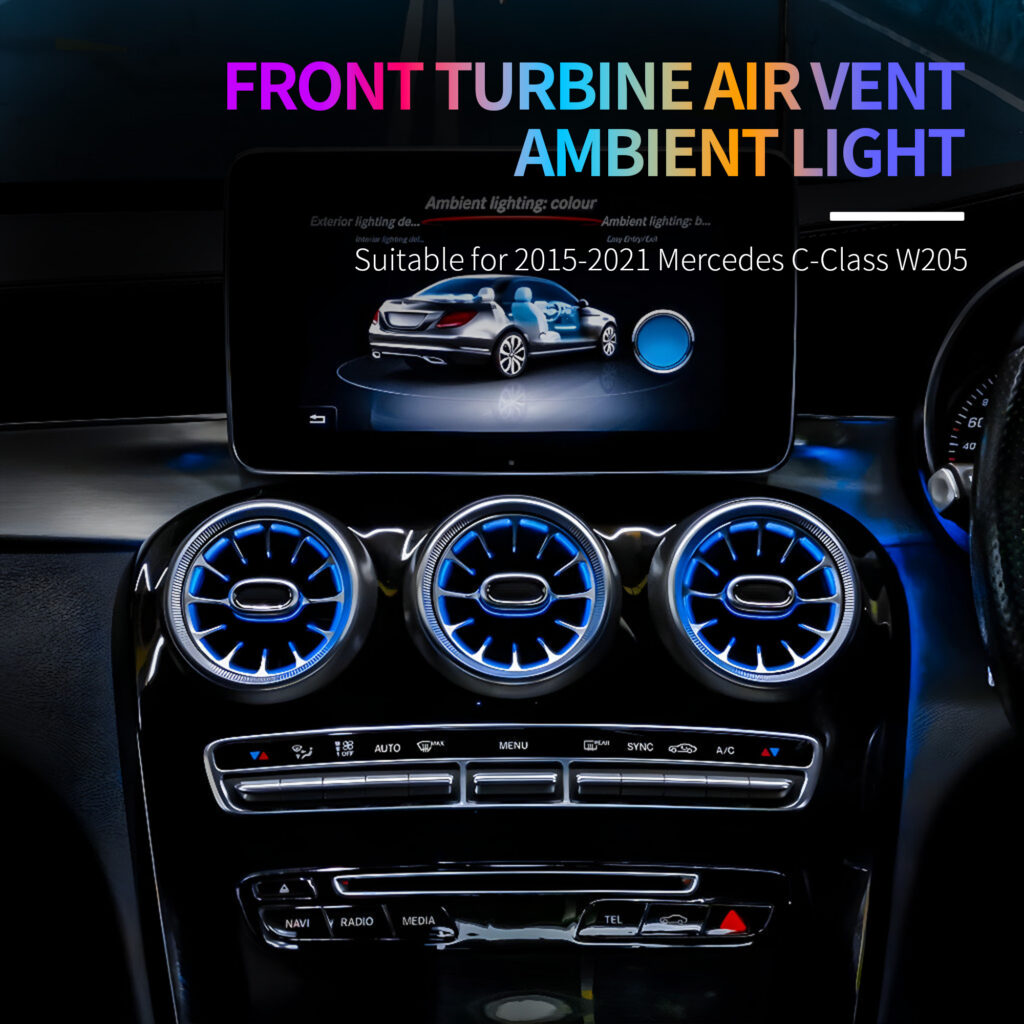 Factory Wholesale W205 Front Air Outlet 64 Colors Atmosphere Lights for 2015-2021 Mercedes-Benz C-class LED Conditioner Air Vent — main 2