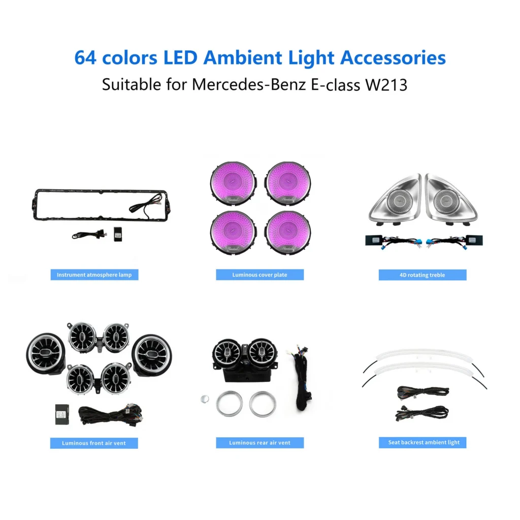 W213 Ambient Light 64 Color Interior Atmosphere Lamp Turbine Air Vent & Rotary Tweeter for Mercedes-Benz E-Class 2016-2023