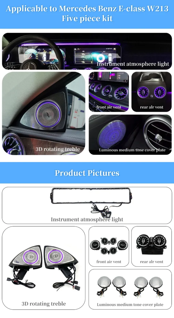 W213 Auto Lighting System Atmosphere Light Car Interior Ambient Light 5 Piece Kit for Mercedes Benz E-class W213