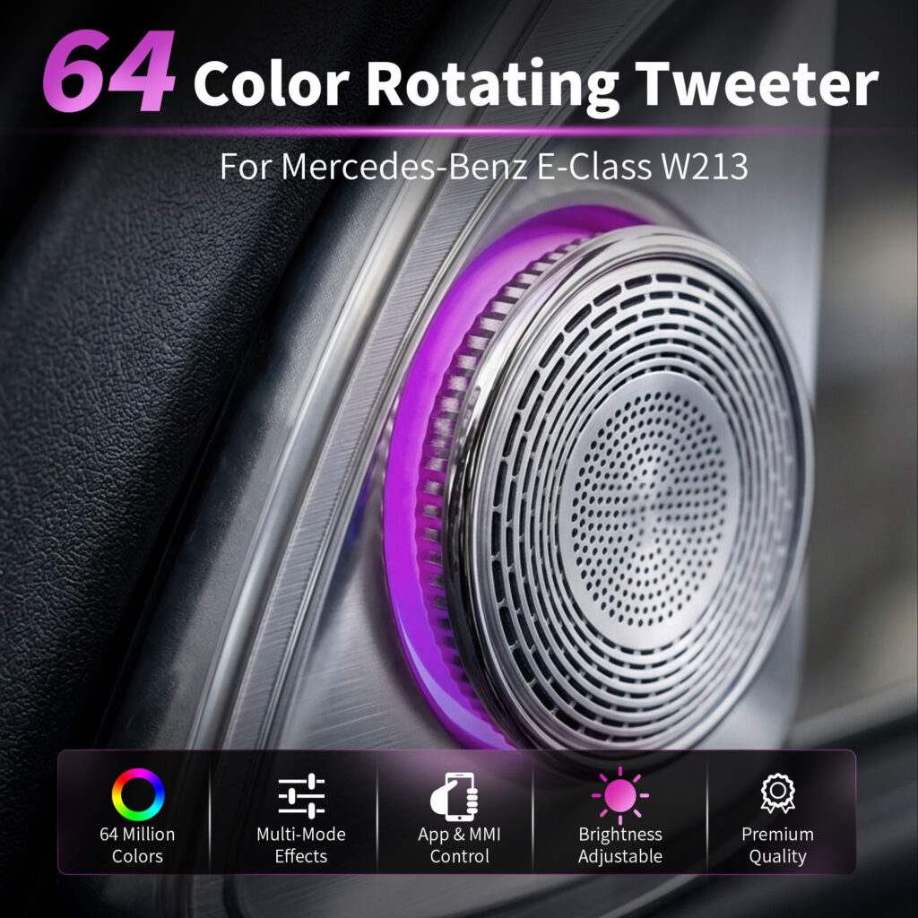 64 Colors W213 4D Rotating Tweeter Speaker Ambient Light for Mercedes Benz E-Class 2016-2023 Interior LED Atmosphere Lamp