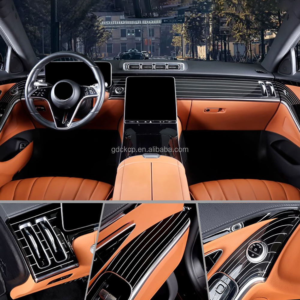 Piano Black Interior Panel for Mercedes Benz W223 S-Class 2021+ S400 Upgraded S500 Dashboard & Door Decorative Trim Cover 6PCS
