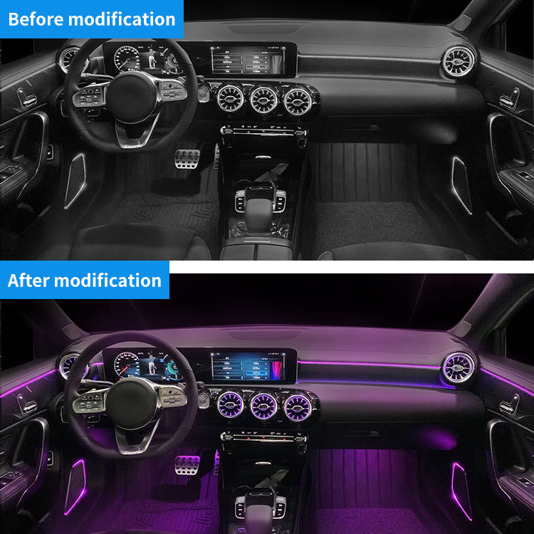 64 Colors OEM Car Atmosphere Lamp Front Rear Turbine Air Vent 3-piece Set for Benz A-class W177 CLA C118 Car Interior Light