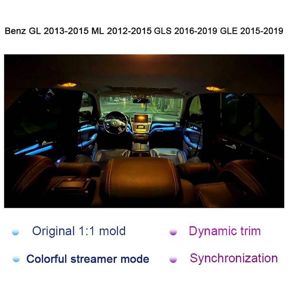 Piano Black Galaxy Dynamic Ambient Lighting and A-pillar Tweeter Options for Mercedes-Benz GL / GLS X166 SUV 2013-2019