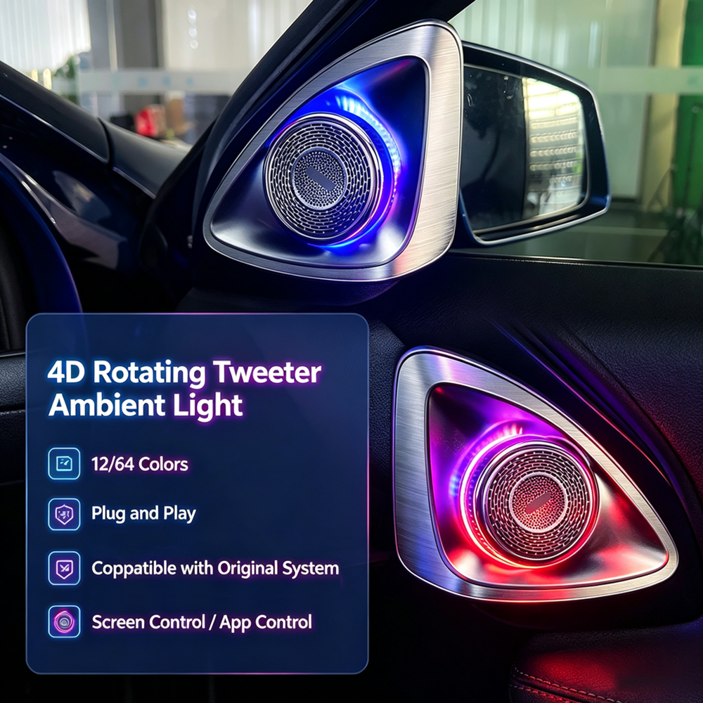 64 Colors 4D Rotating Tweeter Atmosphere Light for Mercedes-Benz A-Class W176 Plug and Play Car Audio Speaker Ambient Lighting