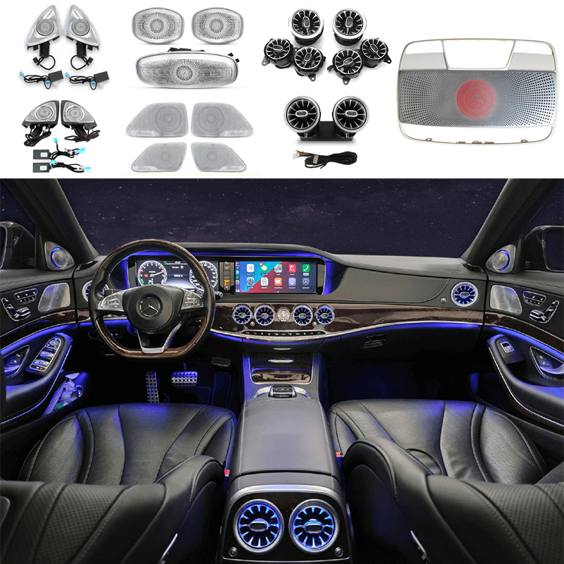 64 Color Ambient Lighting Kit for Mercedes Benz S-Class W222 Turbine Air Vent Rotating Tweeter LED Interior Atmosphere Light