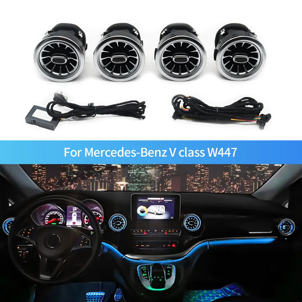 Hot Sale 4 PCS Front Turbine Air Vent 64 Colors LED Ambient Light for Mercedes Benz V Class W447