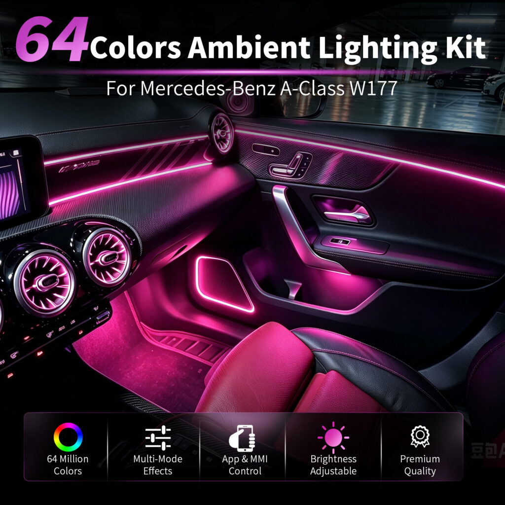 7-Piece Full Set W177 Ambient Light Kit for 2019-2026 Benz A-class CLA C118 LED Turbine Vents Speaker Cover Car Atmosphere Lam