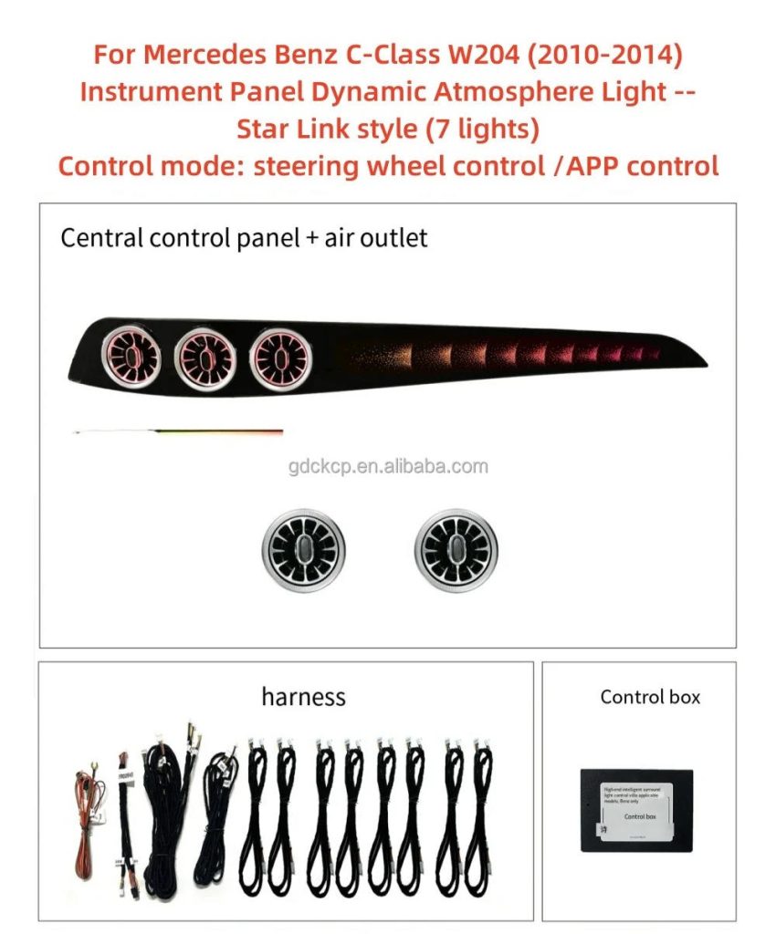 4D Rotating Tweeter LED Ambient Light Turbo Air Vent for Benz C-Class W204 2010-2014 Dashboard Upgrade