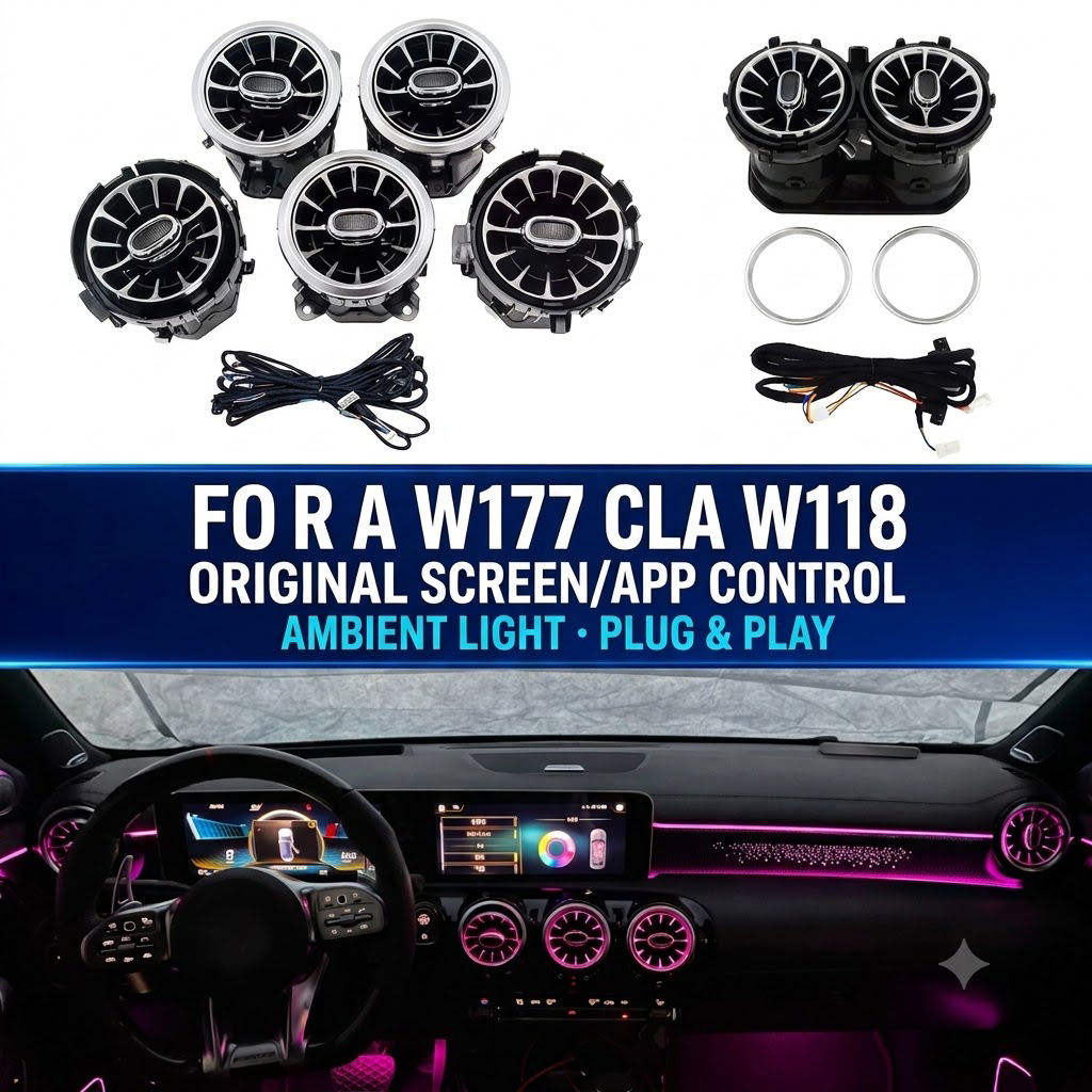 64 Colors LED Front Rear Air Vent Ambient Light for Mercedes A-Class W177 CLA C118 Plug and Play Car Interior Atmosphere Lamp