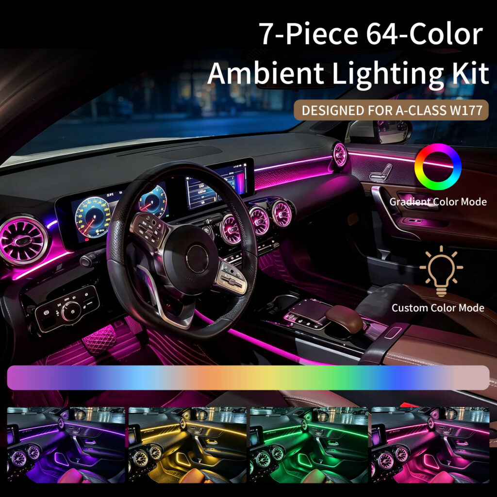 7-Piece Full Set W177 Ambient Light Kit for 2019-2026 Benz A-class CLA C118 LED Turbine Vents Speaker Cover Car Atmosphere Lam