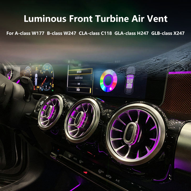 64 Colors Luminous Front Rear Turbine Air Vent LED Ambient Light for Mercedes Benz A/B-Class W177 W247 CLA C118 GLA/GLB X247