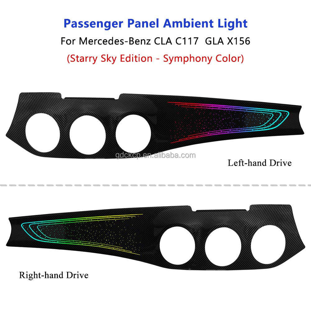 Right-hand Drive W156 Passenger Interior Panel Ambient Light for Mercedes-Benz CLA W117 GLA X156 Co-pilot Carbon Fiber Panel