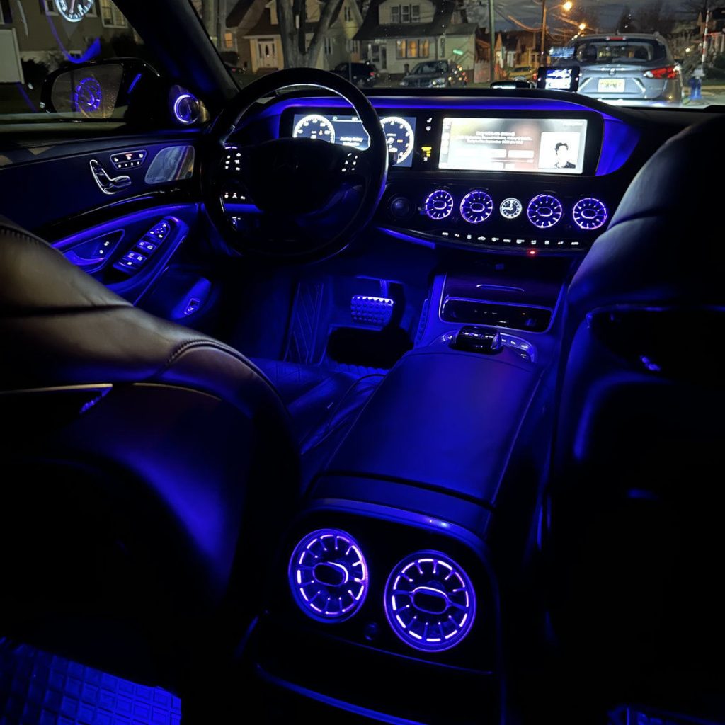 64 Color Ambient Lighting Kit for Mercedes Benz S-Class W222 Turbine Air Vent Rotating Tweeter LED Interior Atmosphere Light