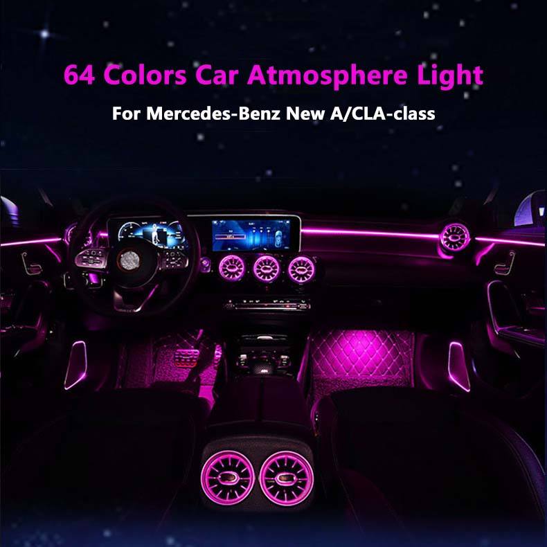 64 Colors OEM Car Atmosphere Lamp Front Rear Turbine Air Vent 3-piece Set for Benz A-class W177 CLA C118 Car Interior Light