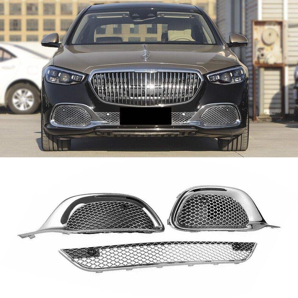 W223 Lower Bumper Grille Mesh Chrome Front Bumper Grille for Mercedes Benz S-class Upgrade to Maybach Style S480 S580 S680 2021+