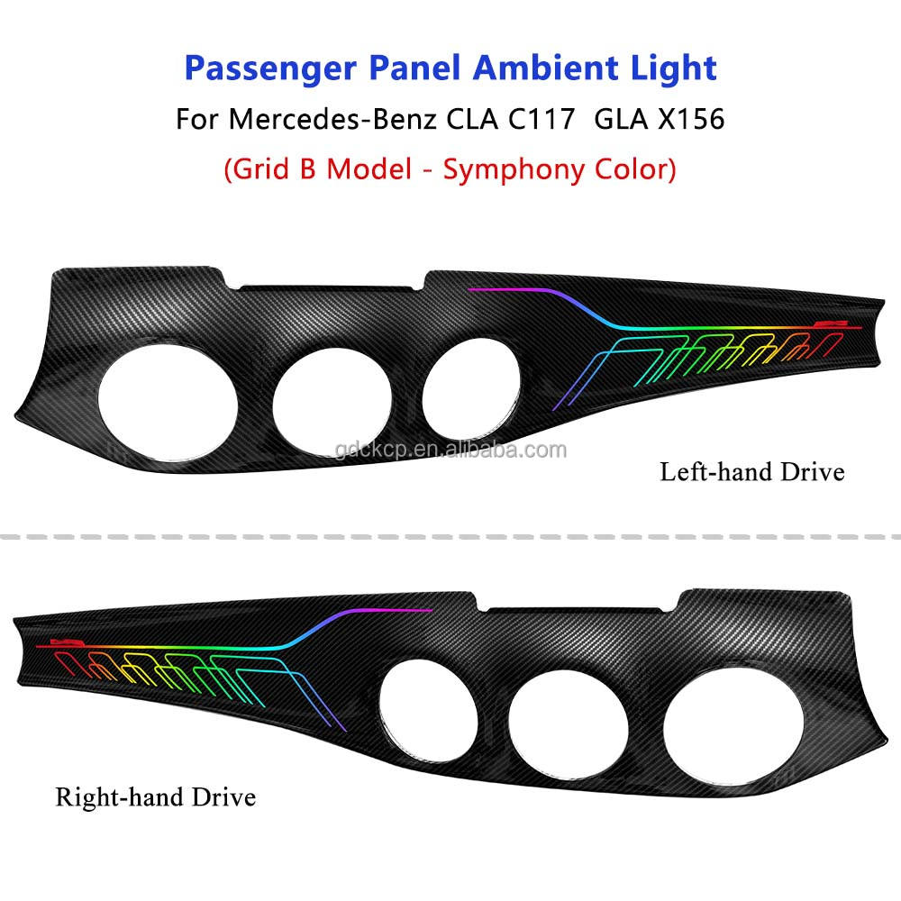 Right-hand Drive W156 Passenger Interior Panel Ambient Light for Mercedes-Benz CLA W117 GLA X156 Co-pilot Carbon Fiber Panel