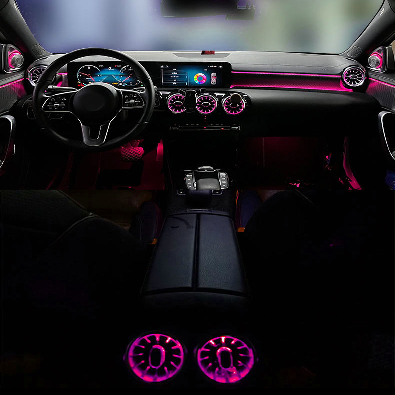 64 Colors OEM Car Atmosphere Lamp Front Rear Turbine Air Vent 3-piece Set for Benz A-class W177 CLA C118 Car Interior Light