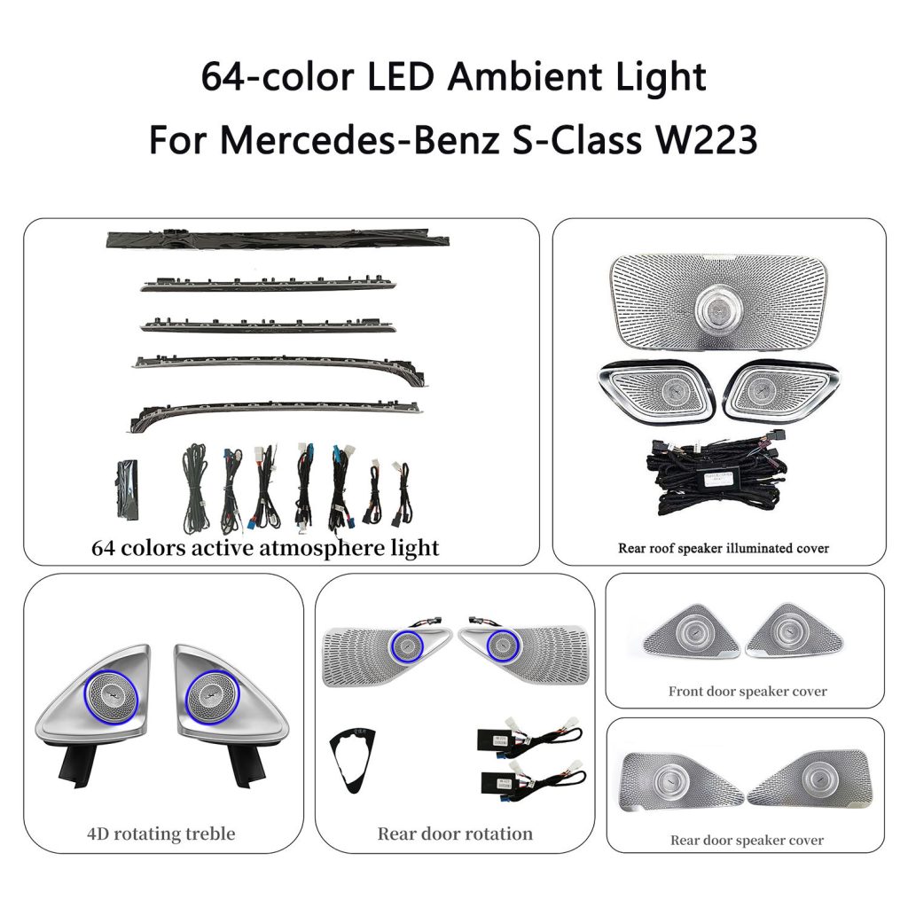 W223 64 Colors LED Ambient Light Kit Suitable for Mercedes Benz S-class 2021+ Interior Atmosphere Light Upgrade Accessories