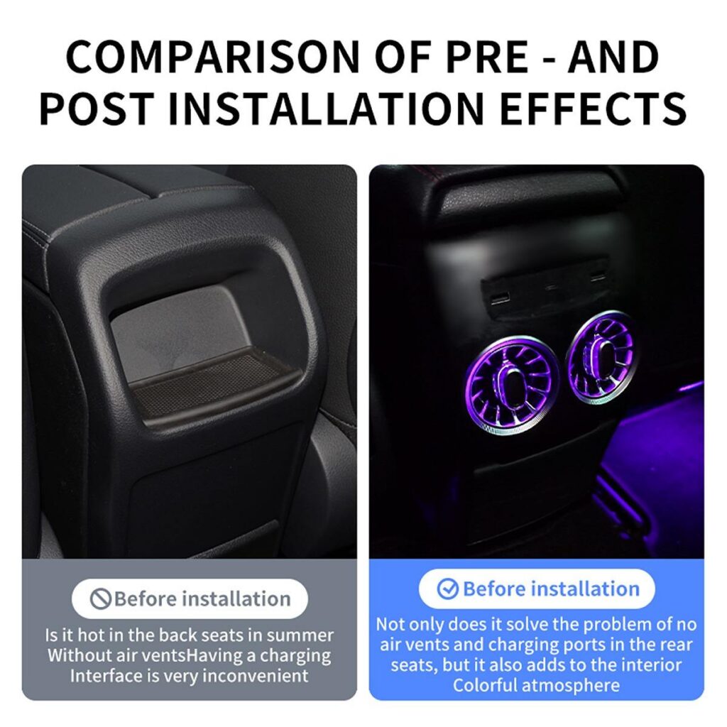 12 Colors Rear Air Vent Panel Ambient Light Non-destructive Installation for Mercedes W176 W117 X156 Retrofit Rear Air Outlet