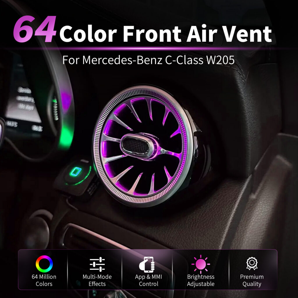 Factory Wholesale W205 Front Air Outlet 64 Colors Atmosphere Lights for 2015-2021 Mercedes-Benz C-class LED Conditioner Air Vent