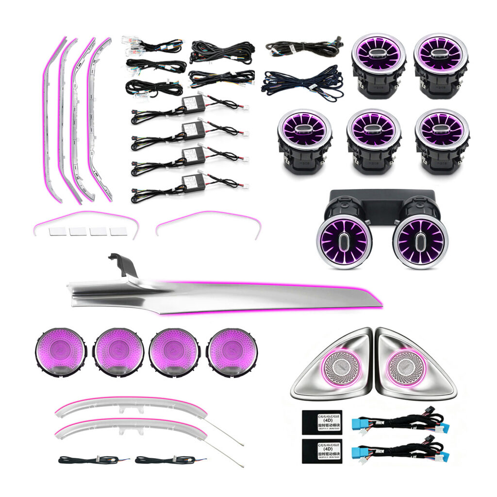 7-Piece Full Set W205 LED Ambient Light Kit for Benz C-class 2015-2021 Luminous Turbine Vents Speaker Cover Car Atmosphere Lam